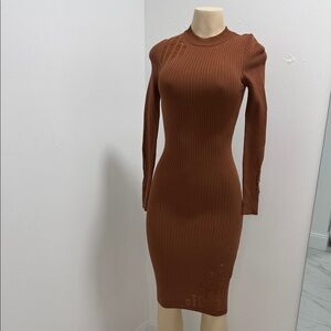 Elegant Rust Ribbed Knit Dress